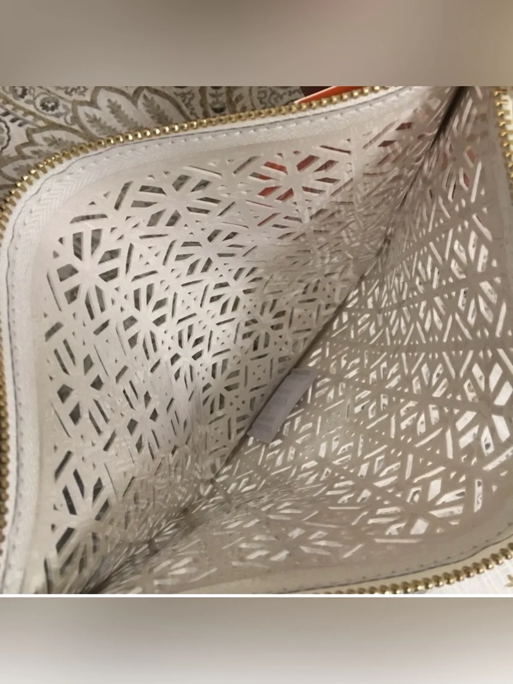 Tory Burch White Laser-Cut Leather Clutch